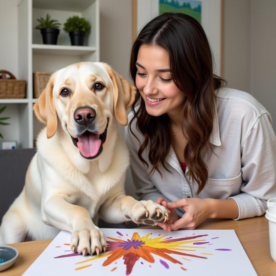 Dog and Owner Painting Together