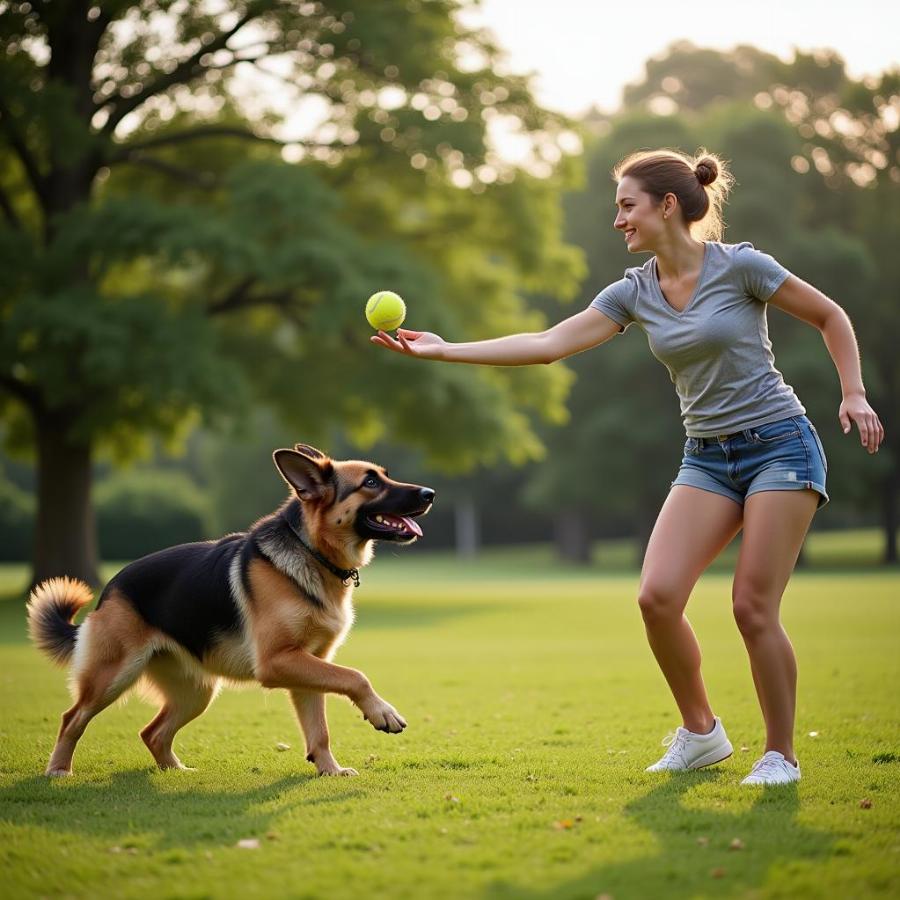 Dog and Owner Playing Fetch