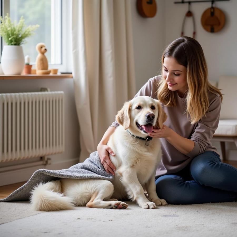 Dog and Owner with Anxiety Blanket