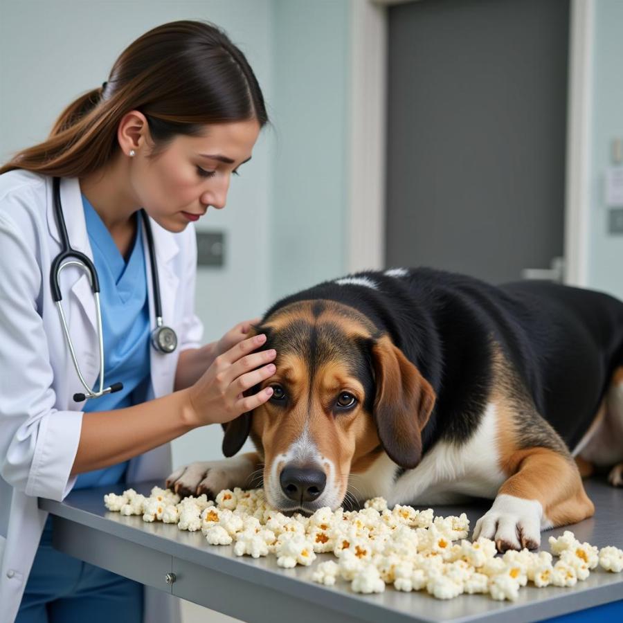 Dog at Vet After Eating Popcorn