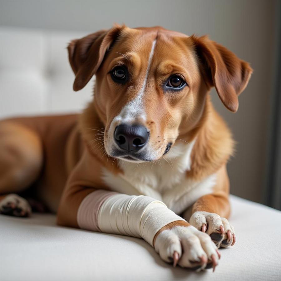 Dog with Bandaged Paw