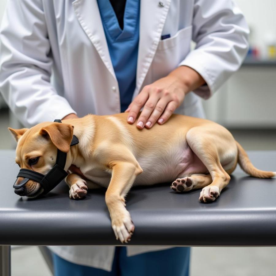 Dog being examined by a veterinarian