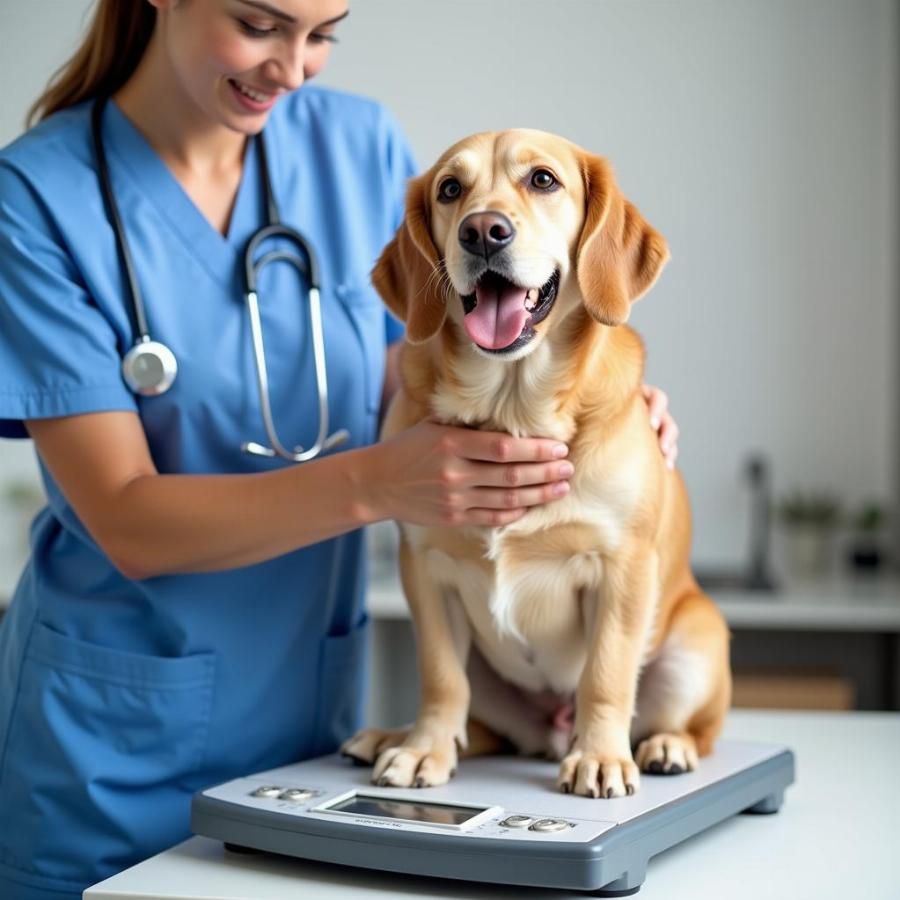 Dog Being Weighed at the Vet