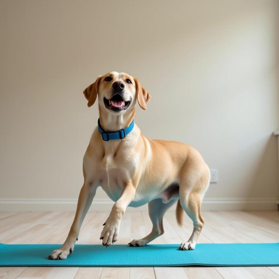 Dog performing the bird dog pose