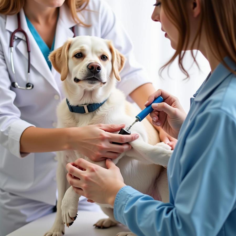 Veterinarian Performing a Blood Test on a Dog to Check Lipase Levels