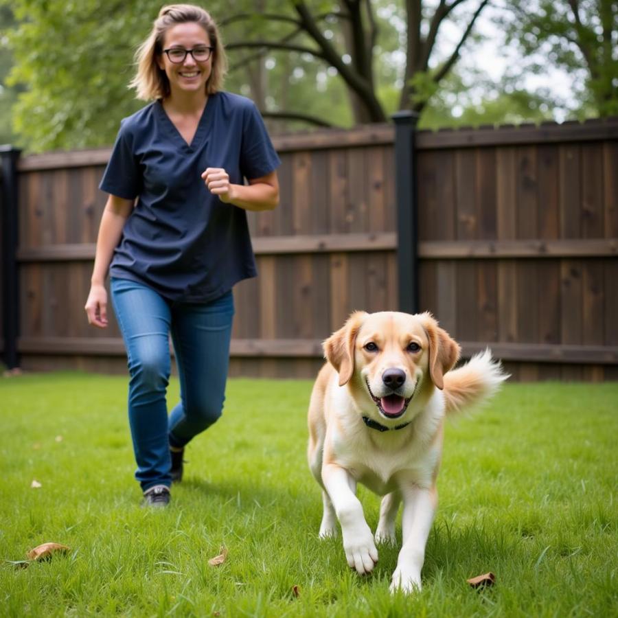 Dog Enjoying Playtime with a Staff Member in Dothan AL