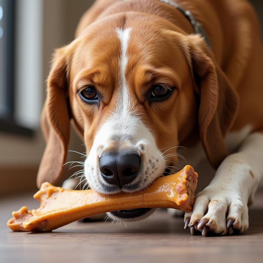 Dog Chewing on a Chicken Bone