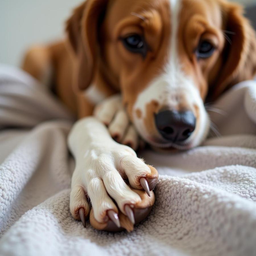 Dog Chewing Paws on Blanket