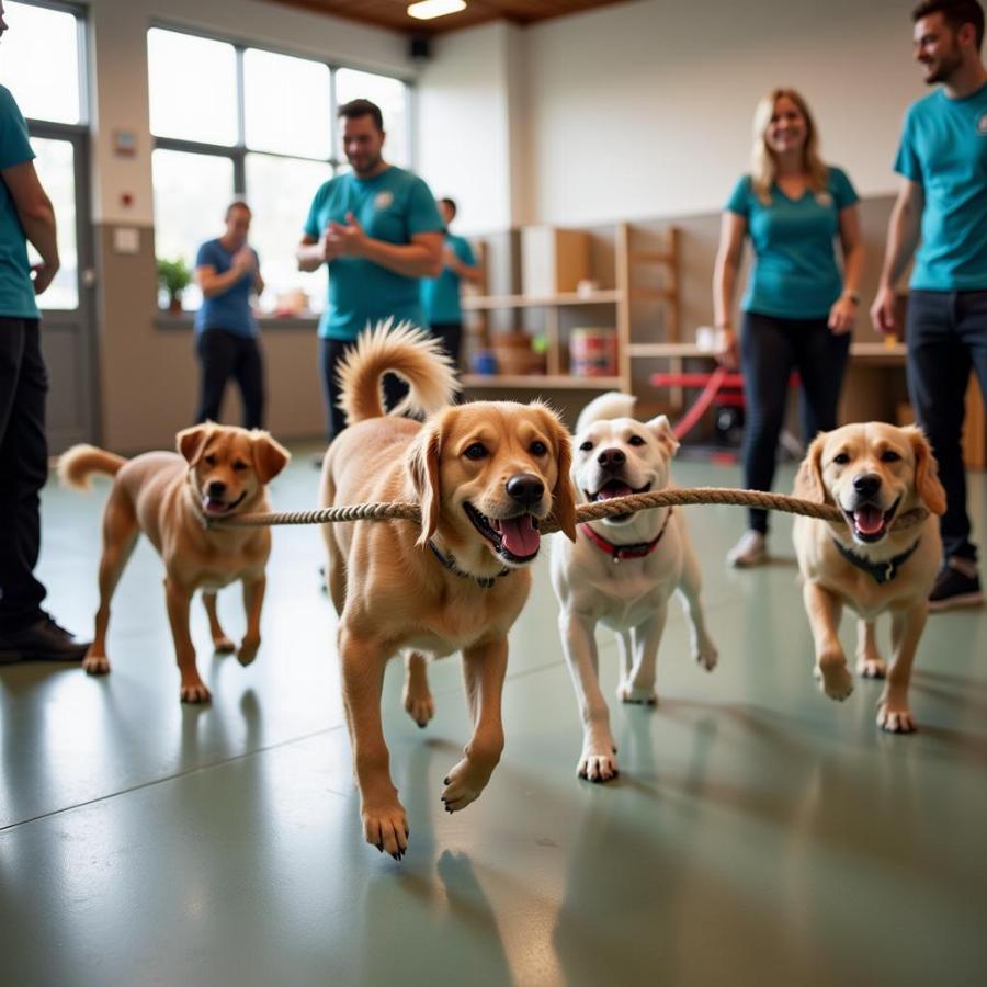 Dogs enjoying playtime at daycare