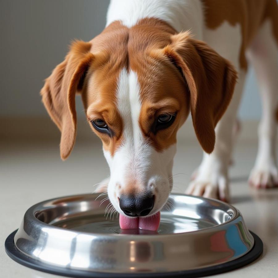 Dog Drinking Water From a Bowl