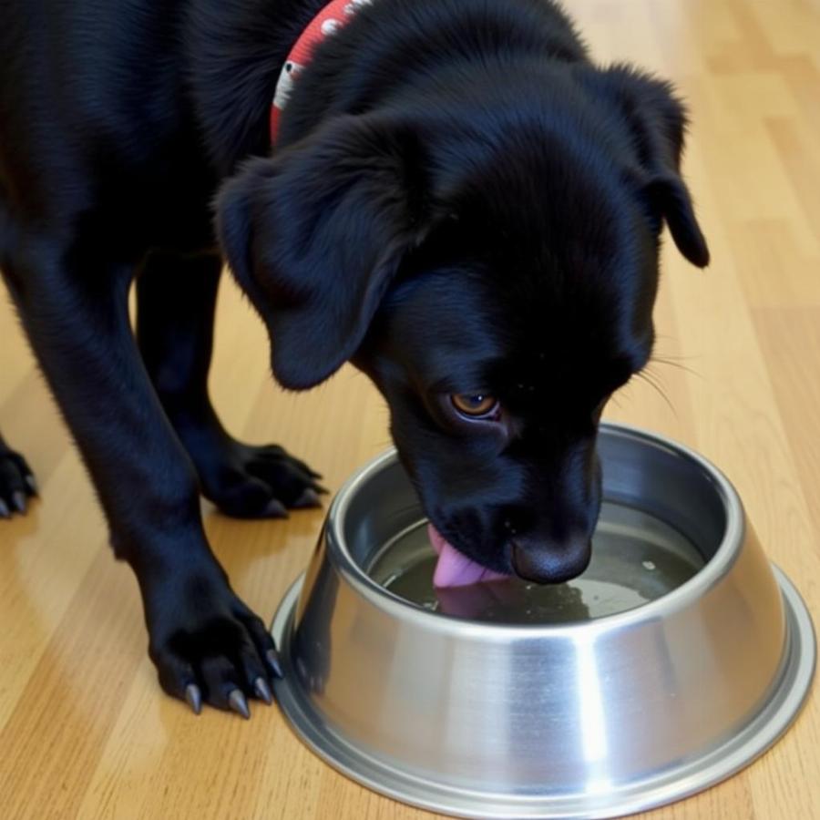 Labrador Retriever drinking water from a bowl