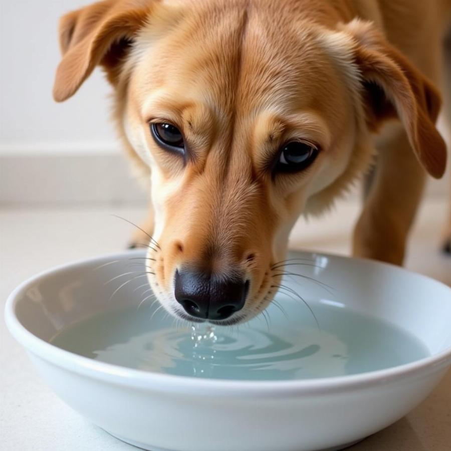 Dog Drinking Water from a Bowl