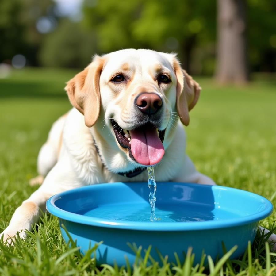 Dog Drinking Water on a Hot Day