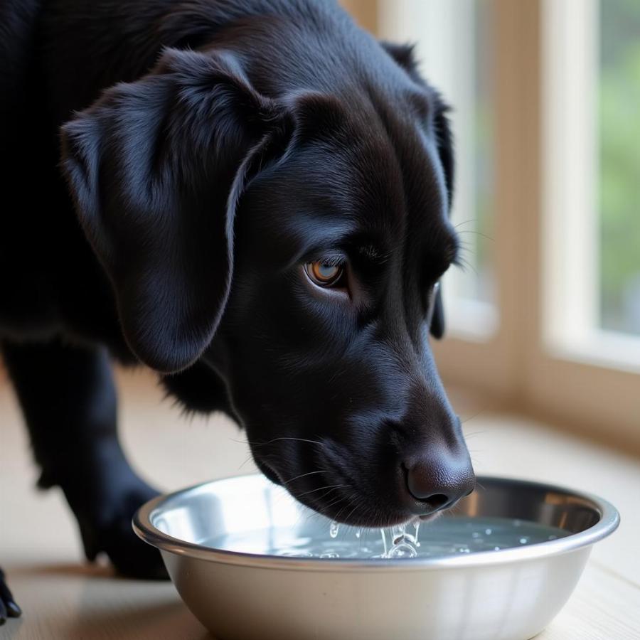 Dog Drinking Water from Bowl