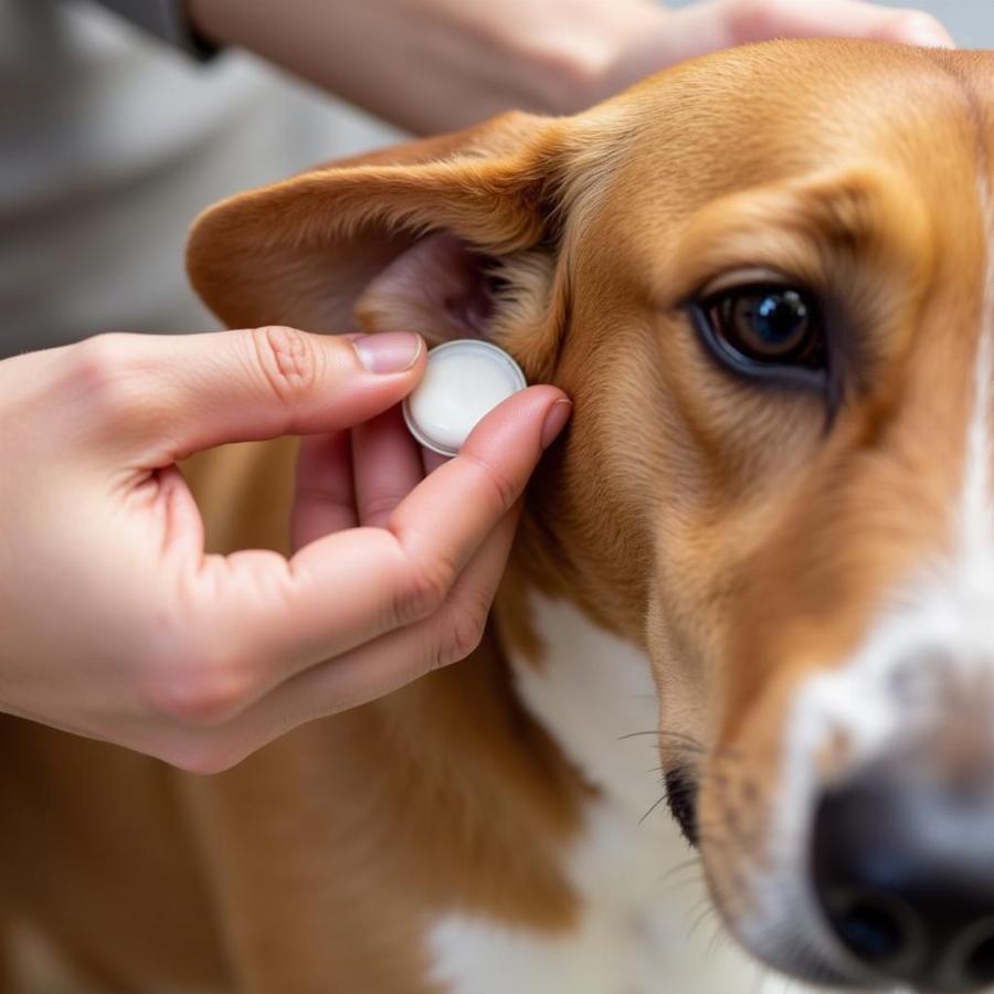 Applying Coconut Oil to a Dog's Ear