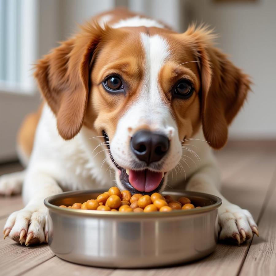 Happy Dog Enjoying Canned Food