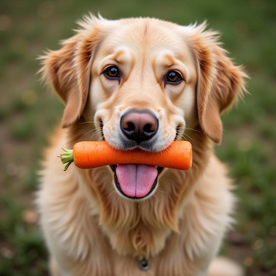 dog enjoying a carrot