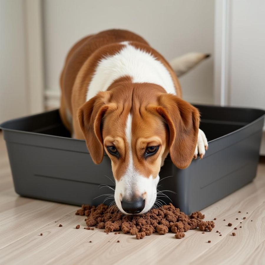 Dog Exhibiting Anxiety While Eating Cat Feces