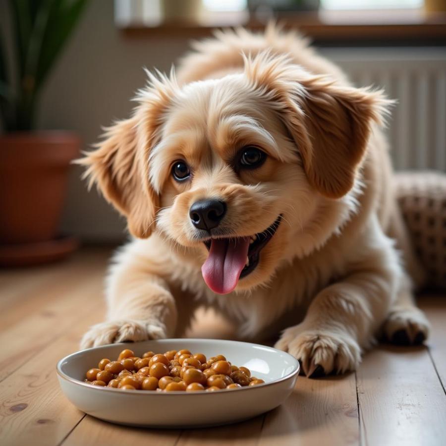 Dog Enjoying Dinner