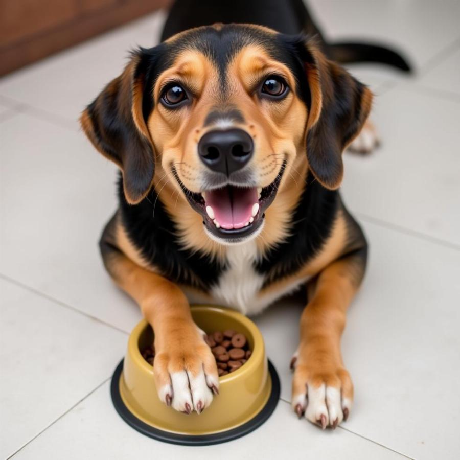 Dog eating food from bowl