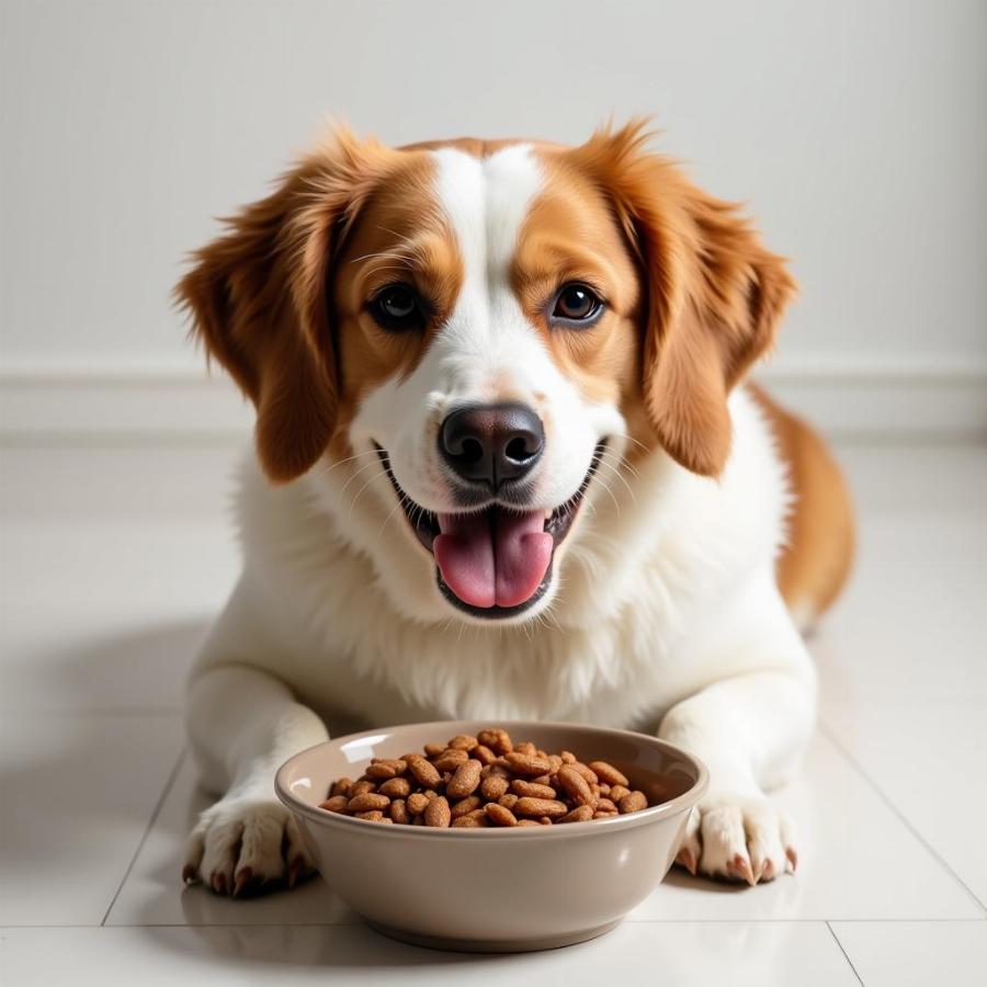 Dog Enjoying Meal From Bowl