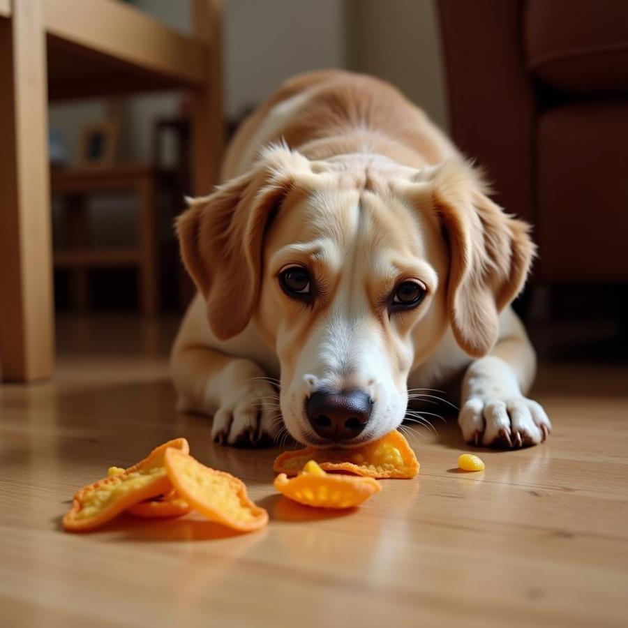 Dog sneaking a Frito