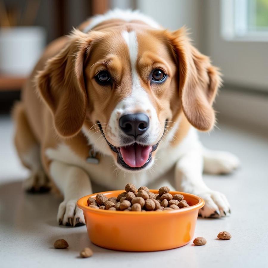 Dog Eating Healthy Food from Bowl