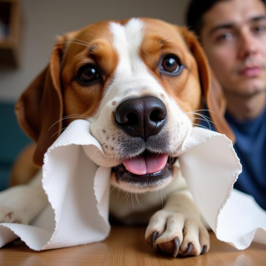 Dog Eating Paper Towel