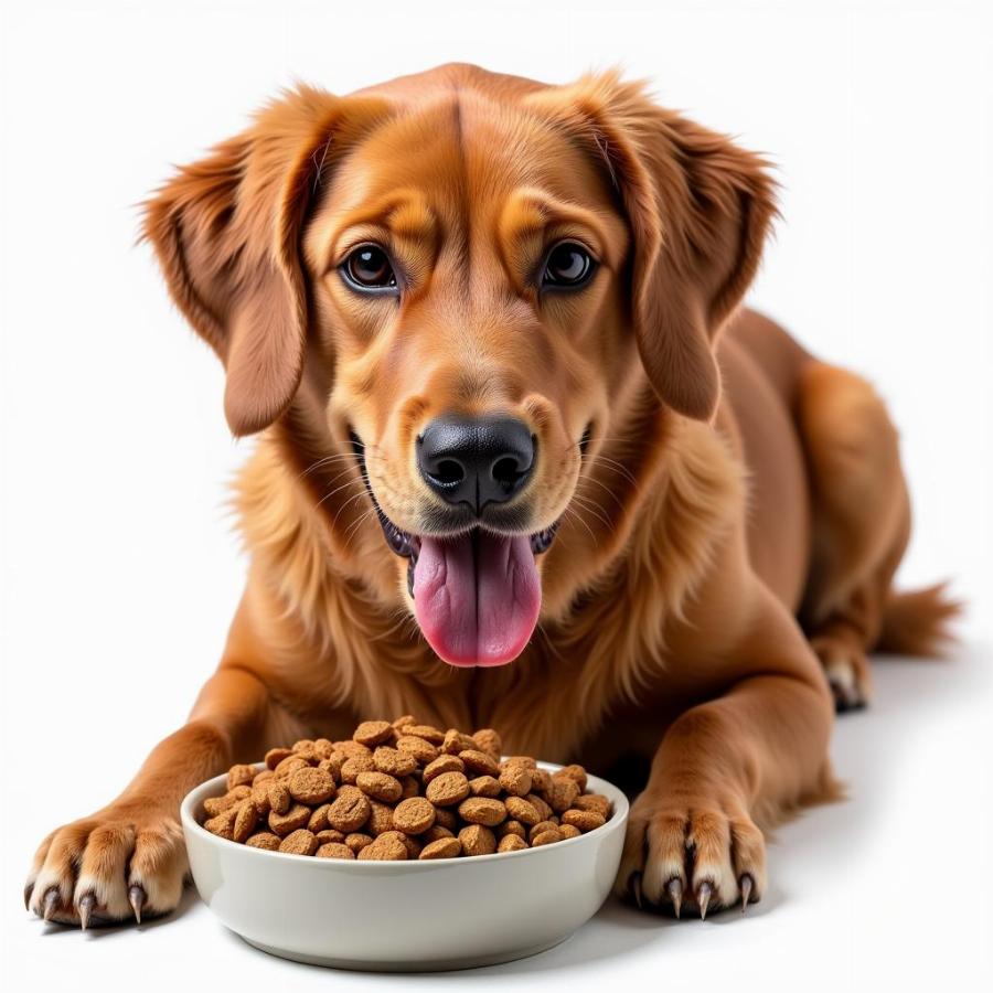 Happy dog enjoying a bowl of air-dried food