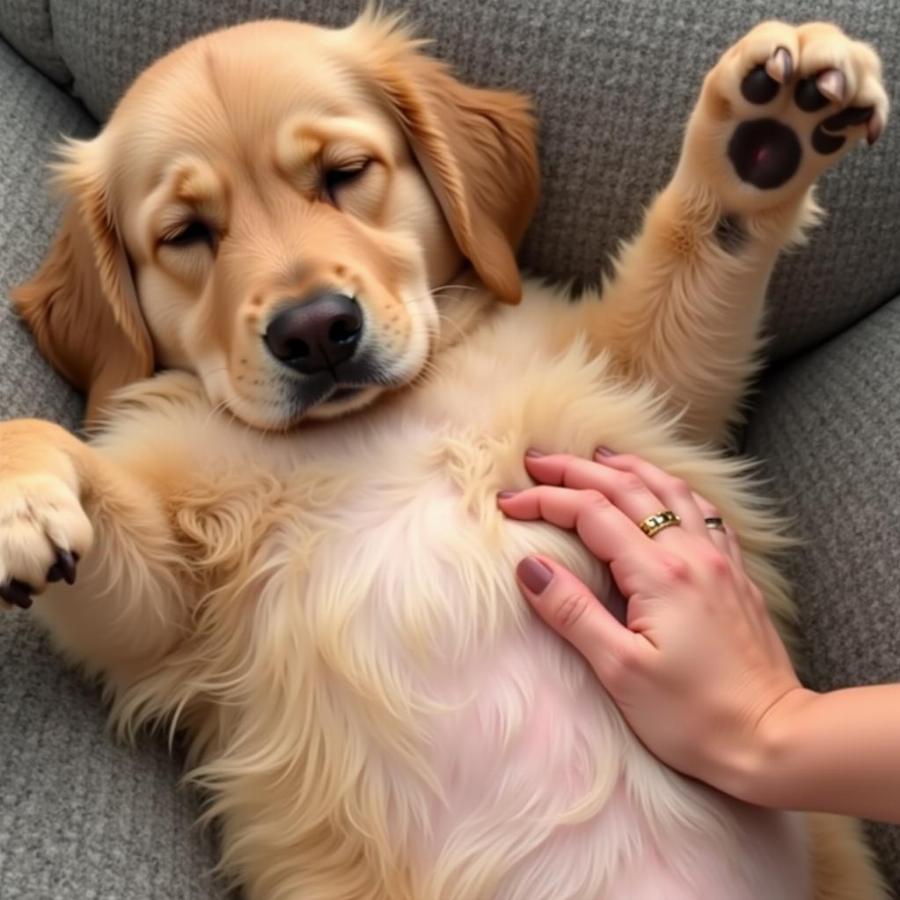 Happy dog getting a belly rub