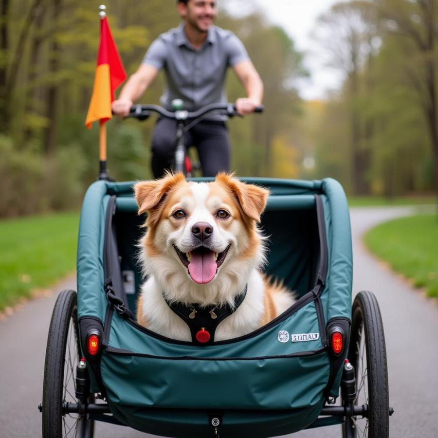 Dog Enjoying Bike Ride in Trailer