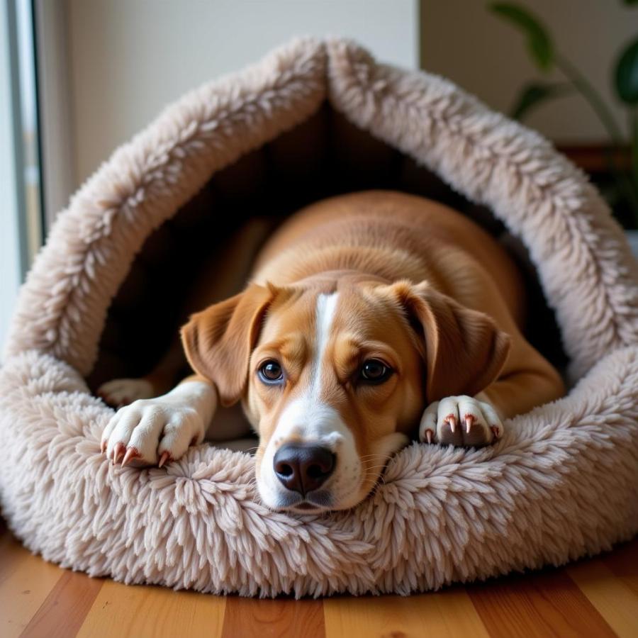 A Happy Dog in Its Burrow Bed