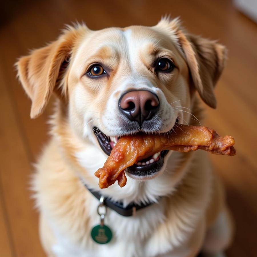 Happy Dog Chewing Chicken Feet