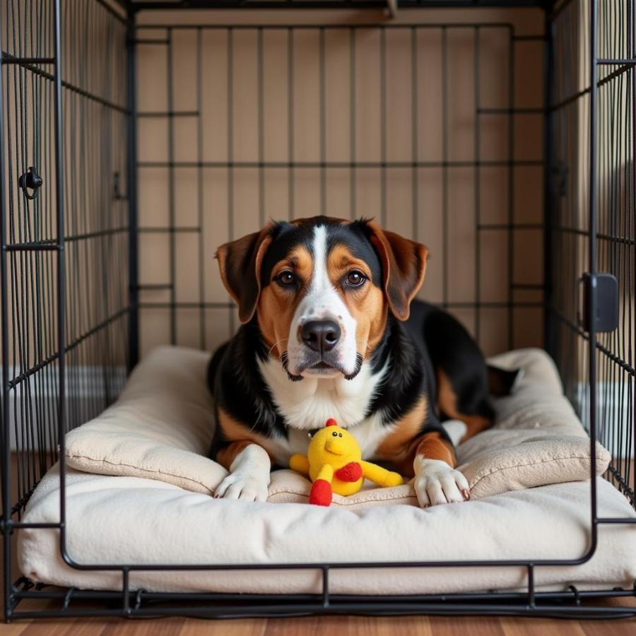 Dog Enjoying Crate at Home