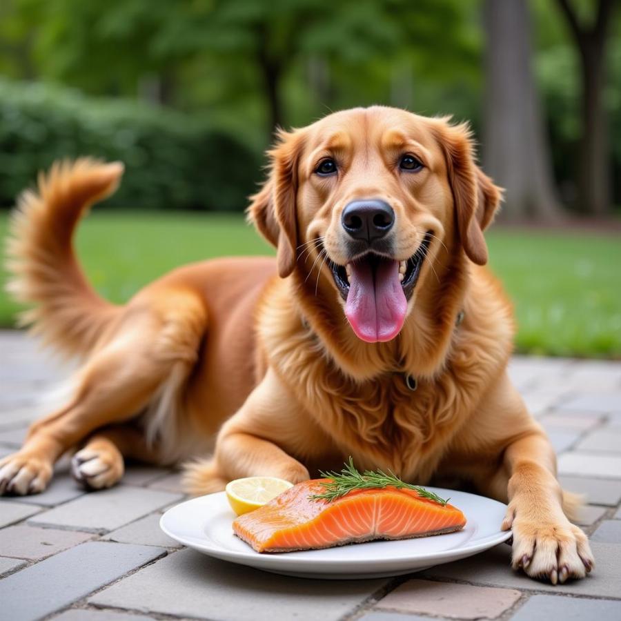 Happy Dog Enjoying Salmon Treat