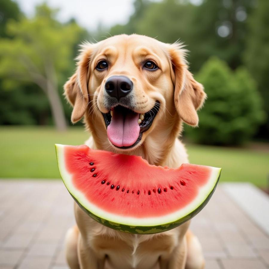 Dog Enjoying Watermelon