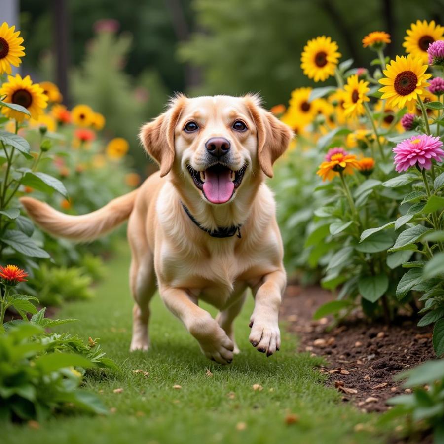 Dog in a dog-friendly garden