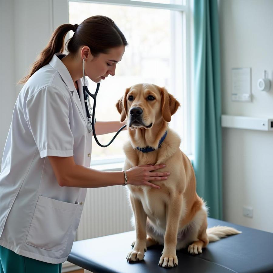 Dog getting a check-up at the vet