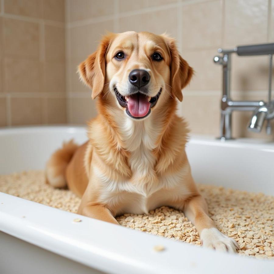 Dog enjoying a soothing oatmeal bath