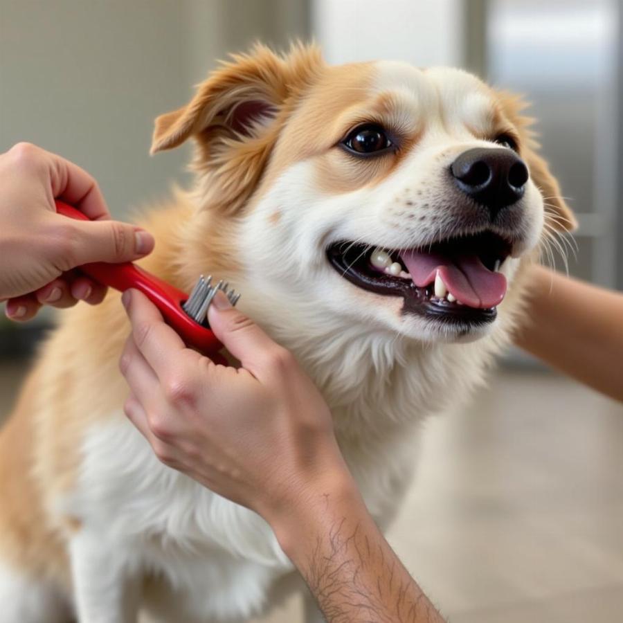 Dog Getting Brushed