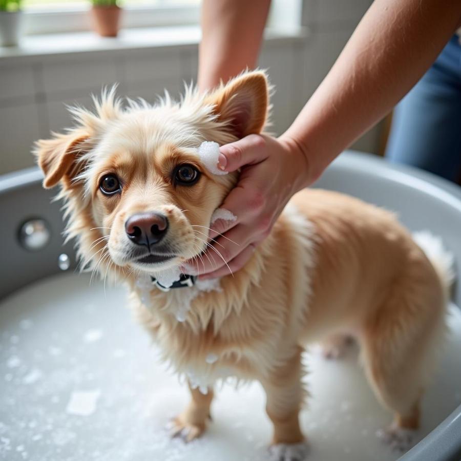 Dog Getting Shampoo Rinsed