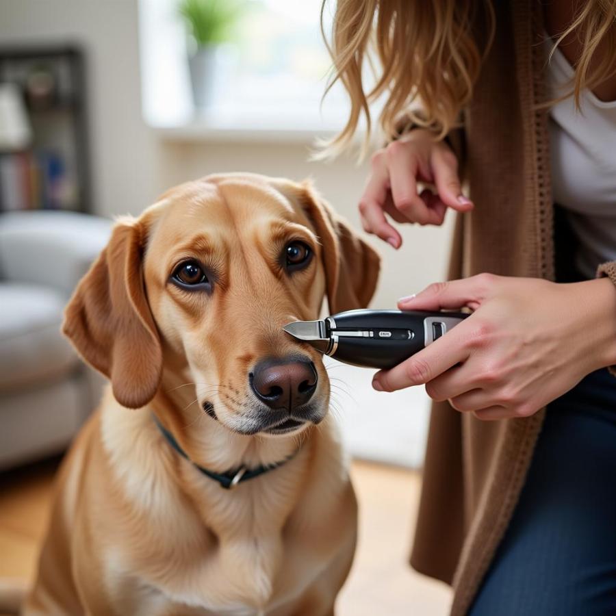 Dog Getting Accustomed to Quiet Dog Clippers