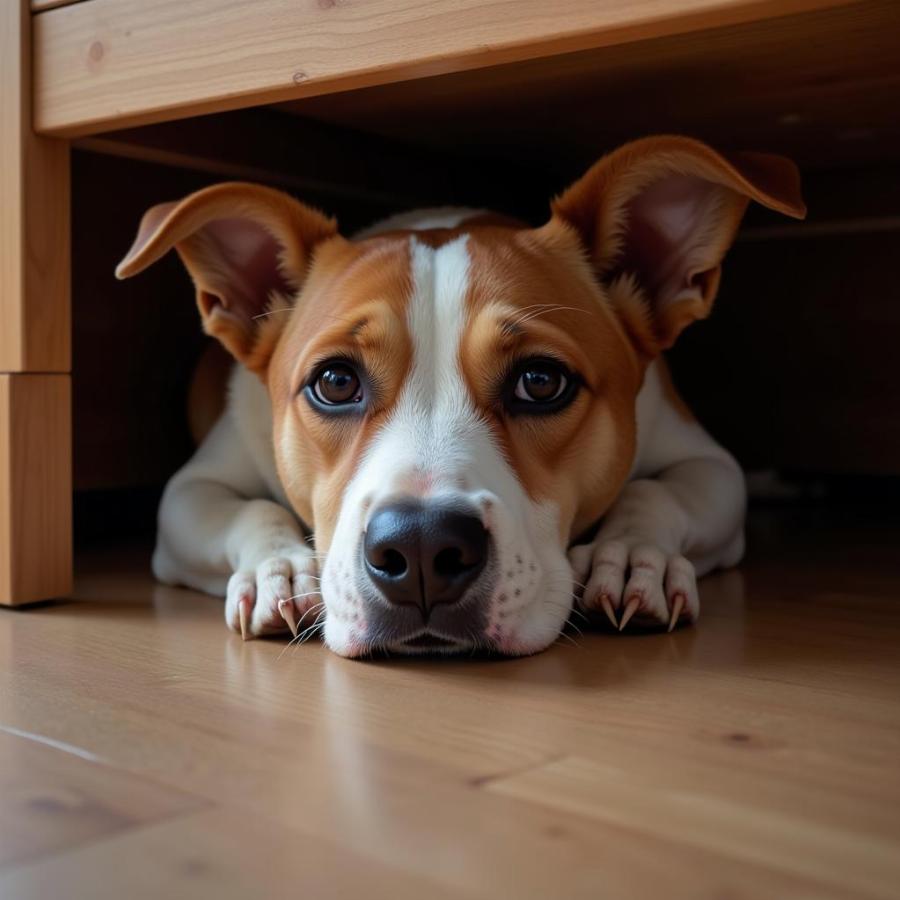 Dog Hiding Under a Table