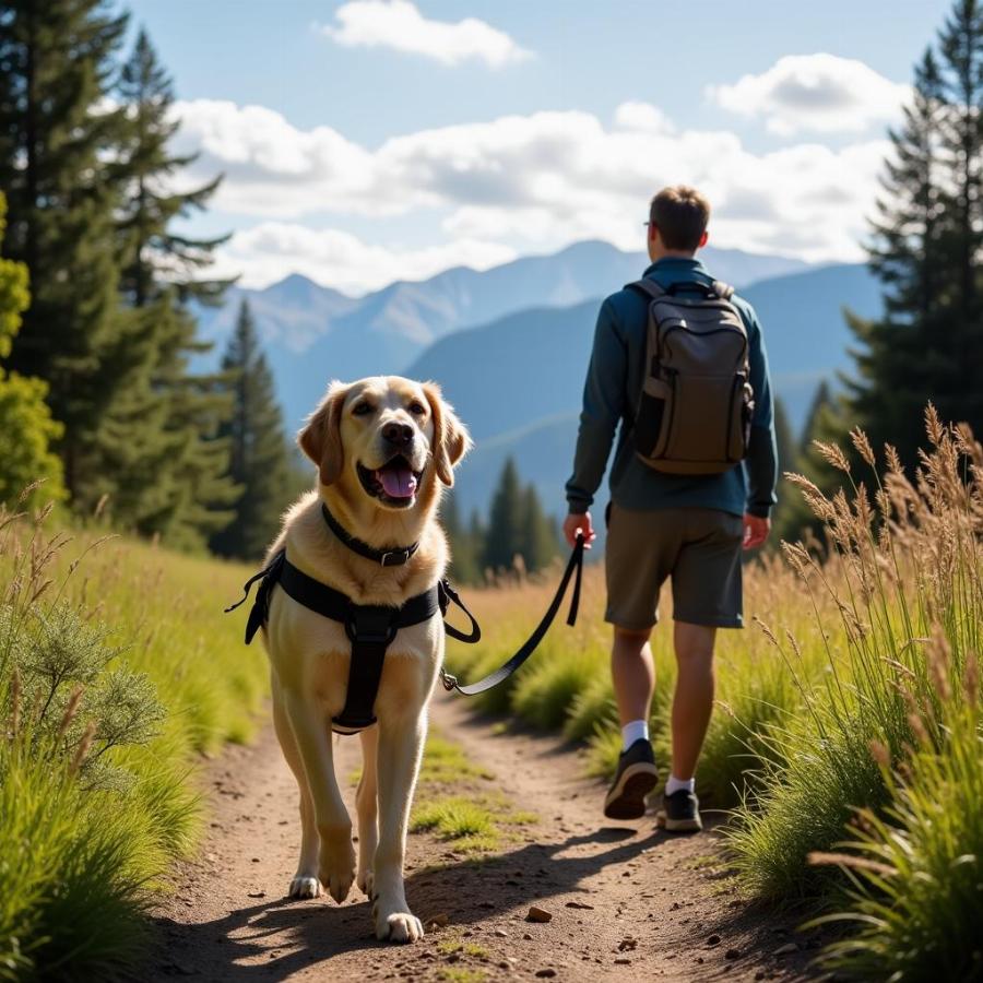 Dog Hiking With Owner in Nature