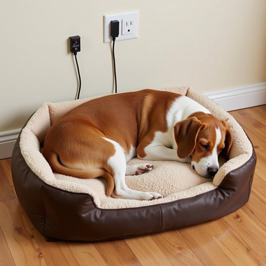 Dog in a Heated Bed