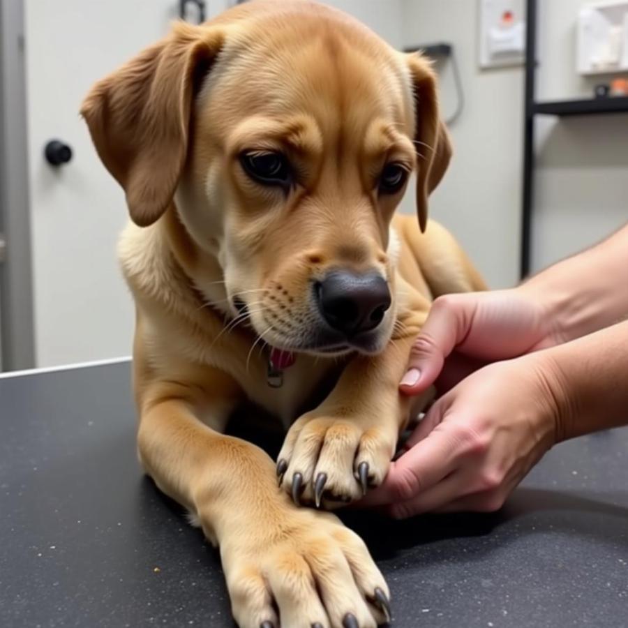 Dog in Lateral Recumbency for Nail Trimming