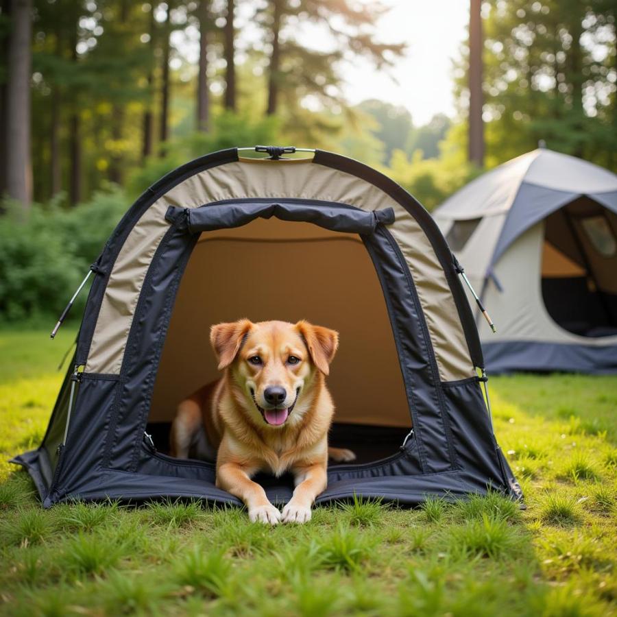 A Happy Dog Enjoying a Portable Playpen While Camping