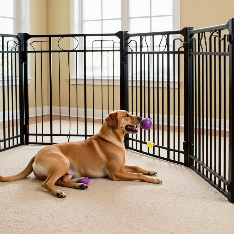 Dog safely contained within an indoor fence