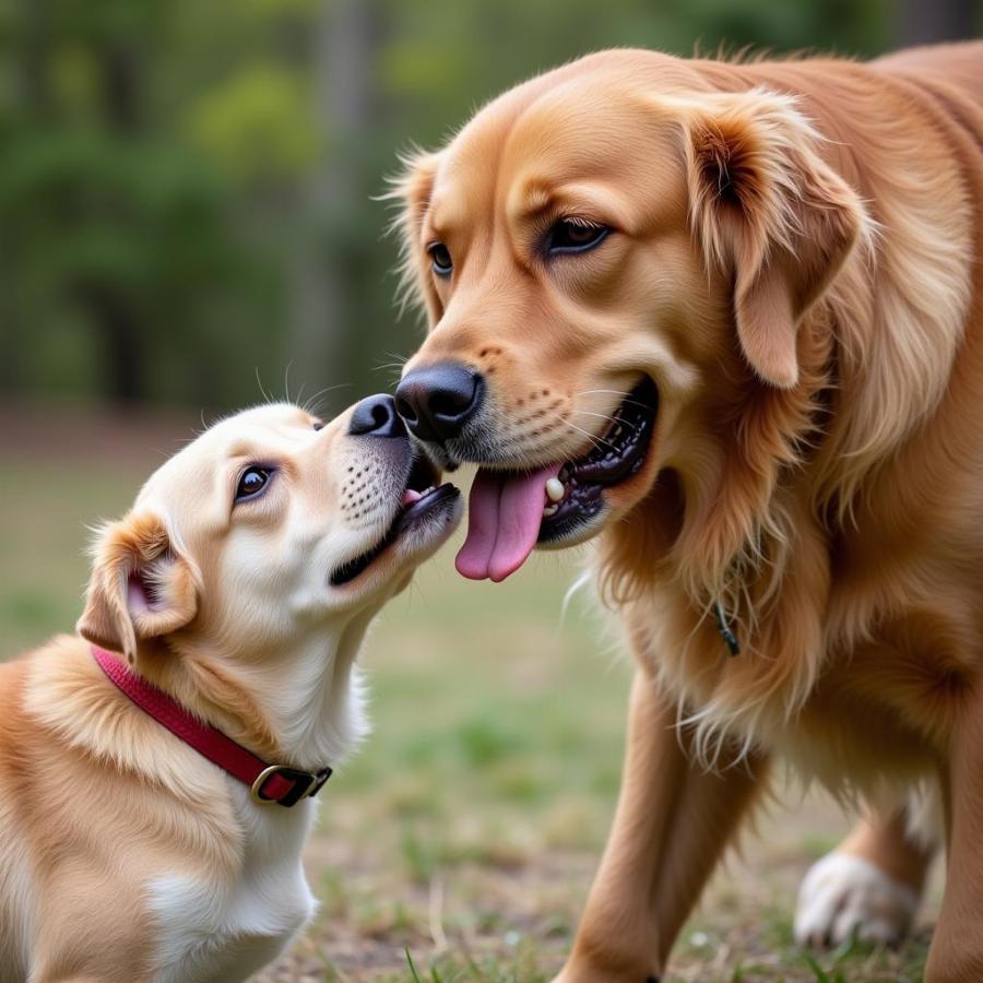 Two Dogs: One Licking, One Relaxed