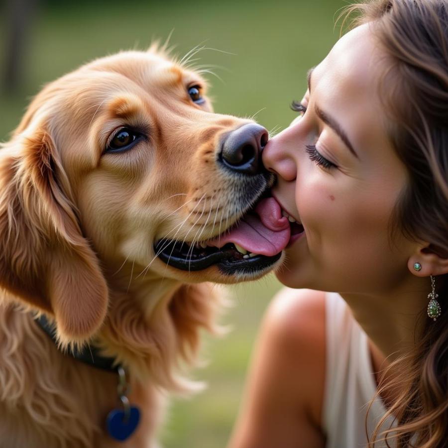 Dog licking owner's face